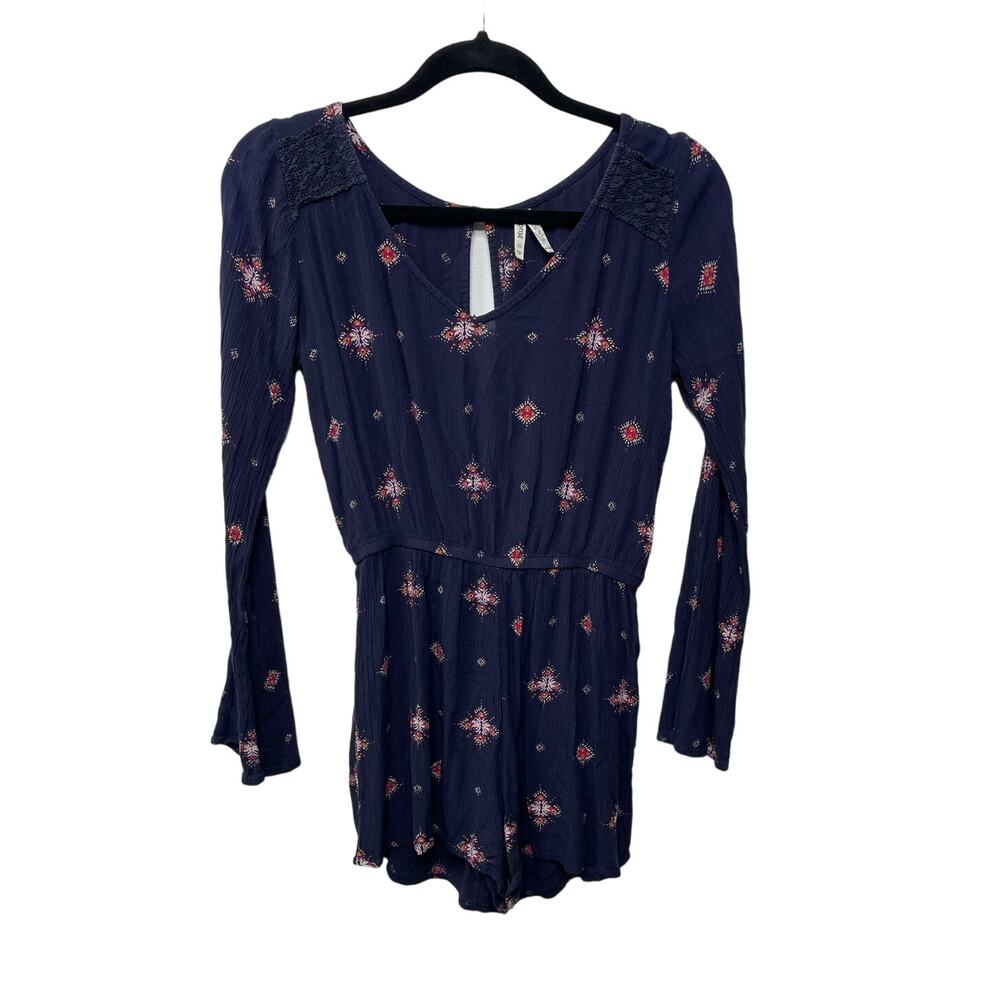 Mudd Gauze Long Sleeve V Neck Playsuit Romper Lightweight Navy Blue Women's XS